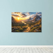 Gouden pad door het bergen canvasprint canvas afdruk (Insitu (Houten vloer))