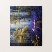 Gouden pad door het blauwe bos legpuzzel (Verticaal)