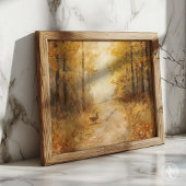 Gouden pad in herfstbosschilderij Herfst Poster