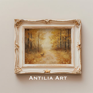 Gouden pad in herfstbosschilderij  Herfst Poster