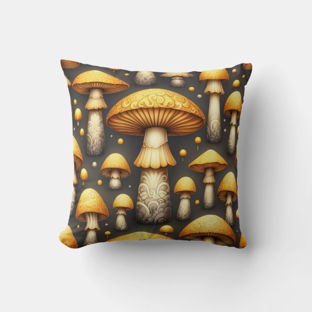 Gouden Paddenstoelen Kussen (Voorkant)