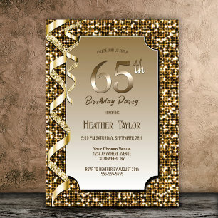 Gouden pailletten 65e verjaardagsfeest kaart