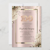 Gouden pailletten, Bloemen Roos Goud 100e Verjaard Kaart (Voorkant)