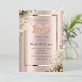 Gouden pailletten, Bloemen Roos Goud 100e Verjaard Kaart (Staand voorkant)