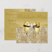 Gouden pailletten, Bow & Diamant Bachelorette Part Kaart (Voorkant / Achterkant)
