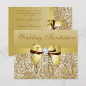 Gouden pailletten, Bow & Diamant bruiloft uitnodig Kaart (Voorkant / Achterkant)