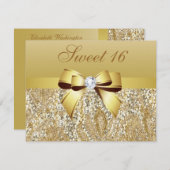 Gouden pailletten, Bow & Diamond Sweet 16 Kaart (Voorkant / Achterkant)