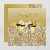 Gouden pailletten, Bow & Diamond Sweet 16 Kaart (Voorkant / Achterkant)