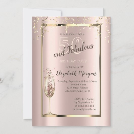 Gouden Pailletten Glitter Champagneglas 50ste Verj Kaart (Voorkant)