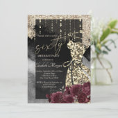 Gouden Pailletten Jurk Bordeaux Rozen 60e Verjaard Kaart (Staand voorkant)