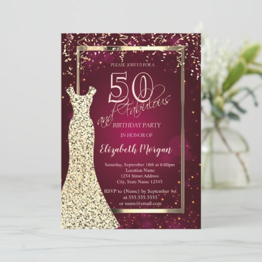 Gouden pailletten jurk Bourgondië 50e verjaardag Kaart (Staand voorkant)
