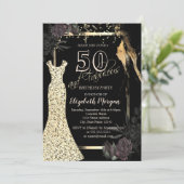 Gouden pailletten jurk donkere Rozen 50ste verjaar Kaart (Staand voorkant)