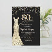 Gouden pailletten jurk glitter rand 80e verjaardag kaart (Staand voorkant)
