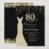 Gouden pailletten jurk glitter rand 80e verjaardag kaart (Voorkant / Achterkant)