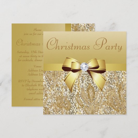 Gouden pailletten, Kerstmis Partij Gedrukte Boog D Kaart (Voorkant / Achterkant)