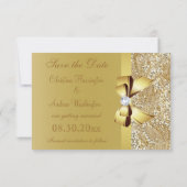 Gouden pailletten, strik en diamant Save the Date- Date (Achterkant)