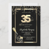 Gouden pailletten, Wijnglazen fles 35e verjaardag Kaart (Voorkant)