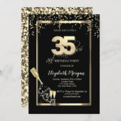 Gouden pailletten, Wijnglazen fles 35e verjaardag Kaart (Voorkant / Achterkant)