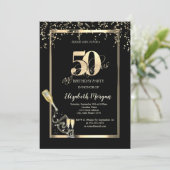 Gouden pailletten, Wijnglazen fles 50ste verjaarda Kaart (Staand voorkant)