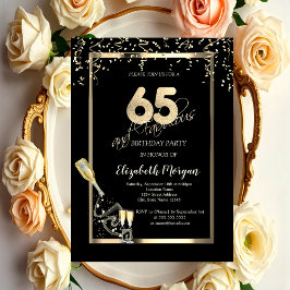 Gouden pailletten, Wijnglazen fles 65e verjaardag Kaart