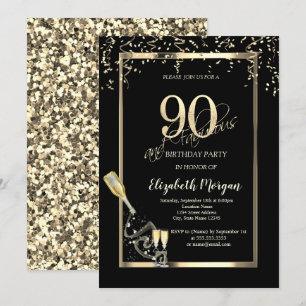 Gouden pailletten, Wijnglazen fles 90ste verjaarda Kaart