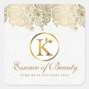 Gouden Paisley Bloemenkant Witte achtergrond Vierkante Sticker