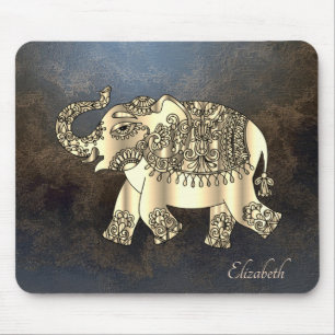 Gouden paisley bloemensier olifant, leerlook muismat