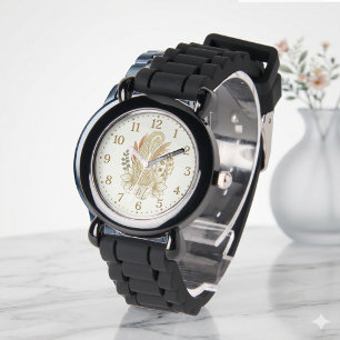 Gouden Paisley Boho Kunst Elegant Monogram Trouwda Horloge