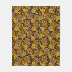 Gouden paisley damast bloemmotief oosters etnisch fleece deken