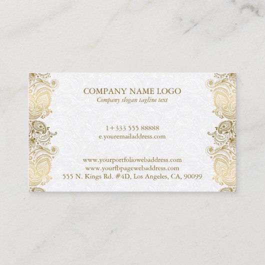 Gouden paisley grens op witte bruiloft planner visitekaartje (Achterkant)