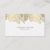 Gouden paisley grens op witte bruiloft planner visitekaartje (Voorkant)