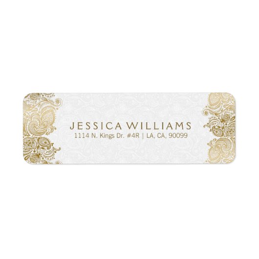 Gouden Paisley Kant op Wit Etiket (Voorkant)