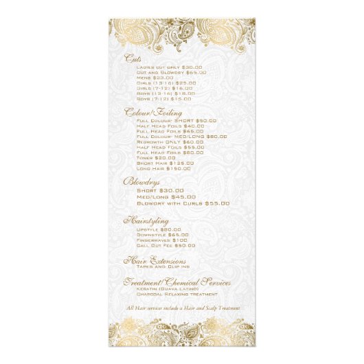 Gouden Paisley Kant op Wit Reclamekaart (Achterkant)