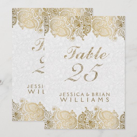 Gouden paisley-kant op wit tafelnummer (Voorkant / Achterkant)
