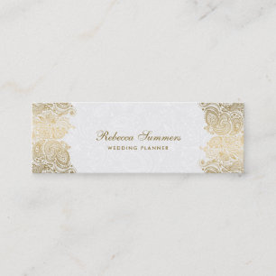 Gouden Paisley Kant Pluche Witte Achtergrond Mini Visitekaartje