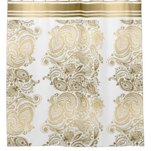 Gouden paisley Kant Verticale Strepen Douchegordijn