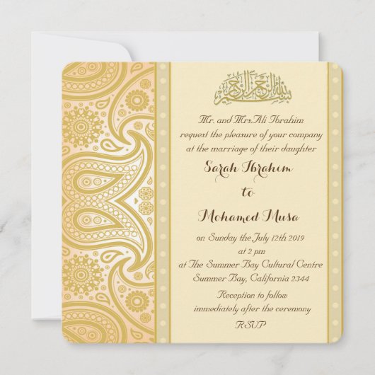 Gouden paisley moslim bruiloft kaart (Voorkant)