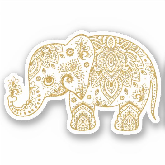 Gouden  paisley olifant sticker (Voorkant)
