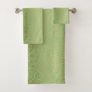 Gouden paisley patroon groene achtergrond bad handdoek