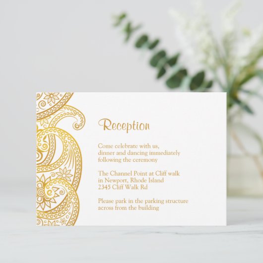 Gouden paisley receptie, traditionele Indiase brui Informatiekaartje (Staand voorkant)