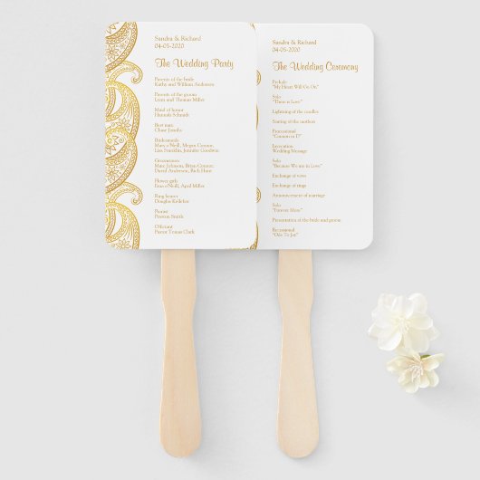 Gouden Paisley Traditioneel Indiase bruiloft progr Handwaaier (Voorkant en achterkant)