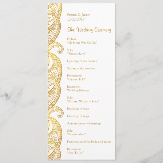 Gouden Paisley Traditionele Indiase bruiloft Programmakaart (Achterkant)