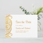 Gouden Paisley Traditionele Indiase bruiloft Save The Date (Staand voorkant)