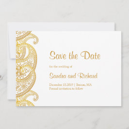 Gouden Paisley Traditionele Indiase Trouwdag Save The Date