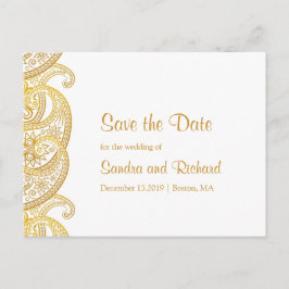 Gouden Paisley Traditionele Indische Save the Date Aankondigingskaart