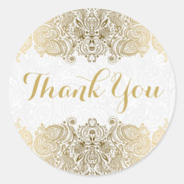 Gouden  Paisley Witte Achtergrond Ronde Sticker