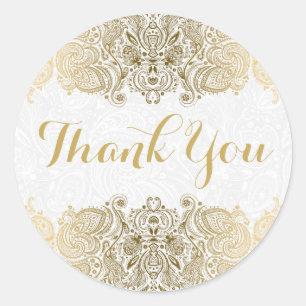 Gouden  Paisley Witte Achtergrond Ronde Sticker