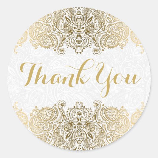 Gouden  Paisley Witte Achtergrond Ronde Sticker (Voorkant)