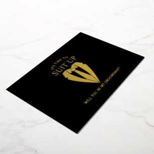 Gouden pak en Stropdas Gepersonaliseerde Groomsman Folie Uitnodiging