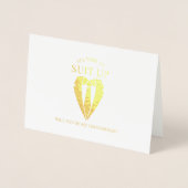 Gouden pak Gepersonaliseerde Groomsman Voorstel Folie Kaarten (Voorkant)